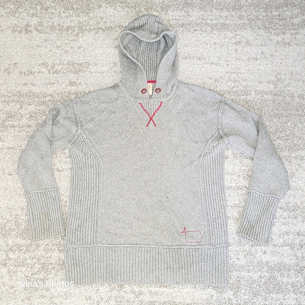 FLAWS GAP Hoodie Sweater 100% Cashmere Red AIDS Awareness Collab Grey Women's L